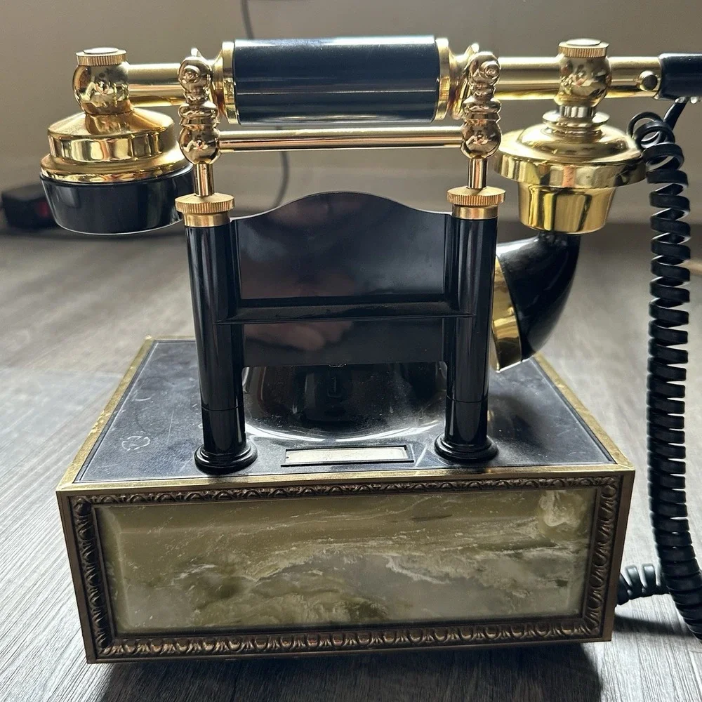 Vtg Marble Onyx Alabaster Rotary Telephone Dial Phone w/ Double Bells Untested - Picture 7 of 13